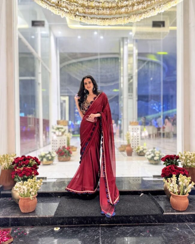 Blooming Color Rangoli Fabric Cut Work Border Saree with Pearl Moti Work – Inspired by Celebrity - Image 3