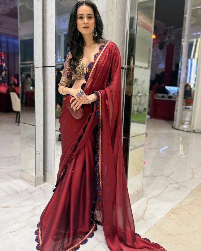 Blooming Color Rangoli Fabric Cut Work Border Saree with Pearl Moti Work – Inspired by Celebrity - Image 2