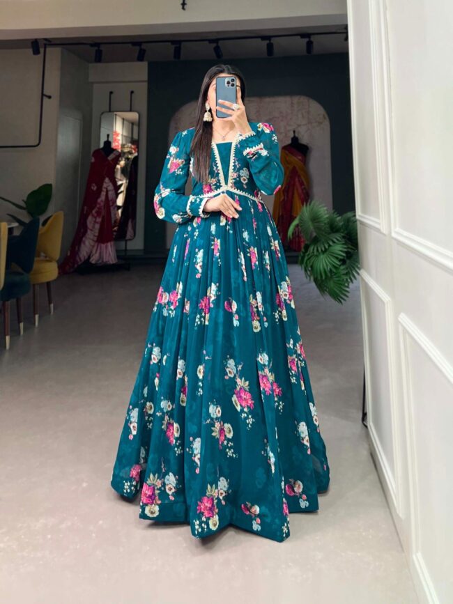 Floral Print Georgette Gown – Elegance Redefined 🌷 - Image 3