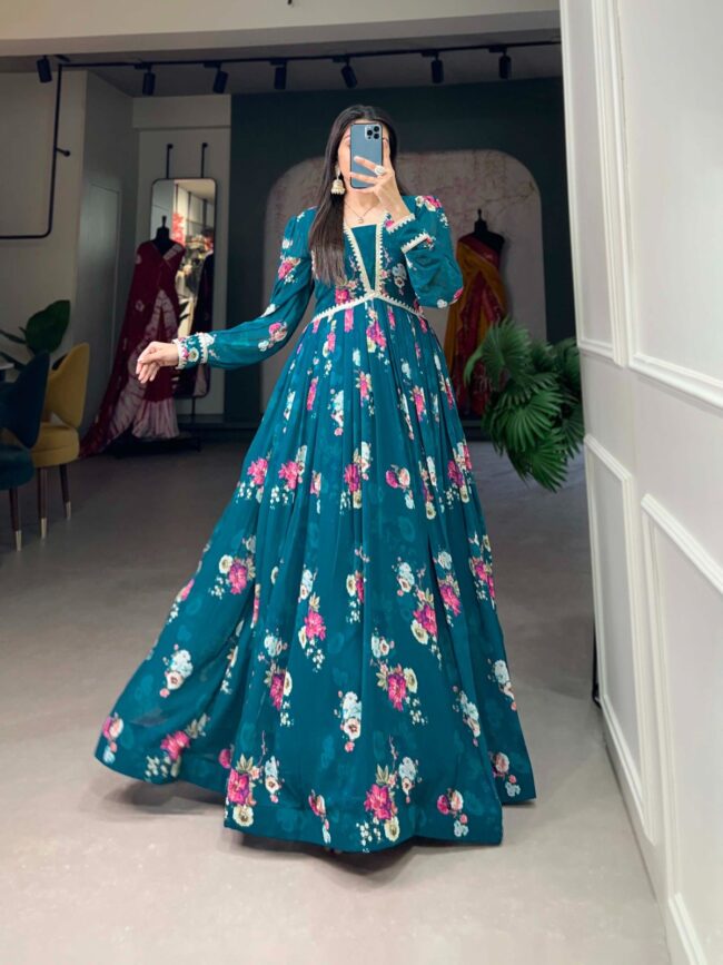 Floral Print Georgette Gown – Elegance Redefined 🌷