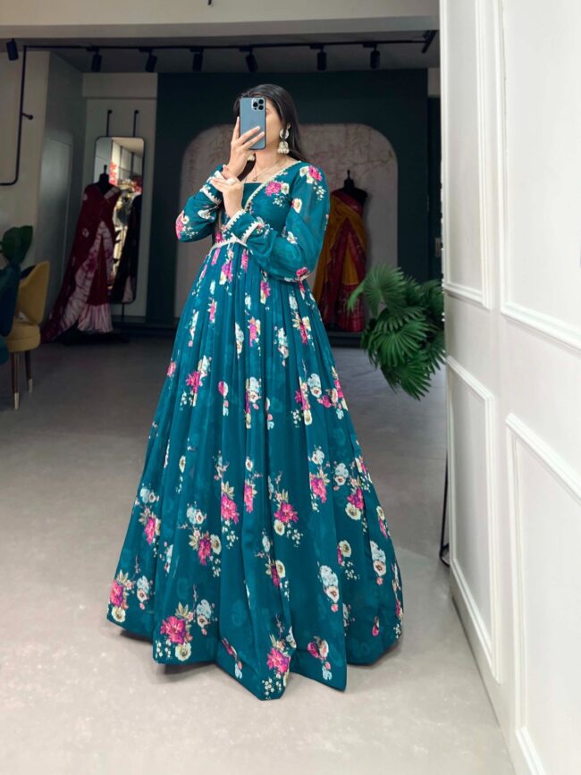 Floral Print Georgette Gown – Elegance Redefined 🌷 - Image 2