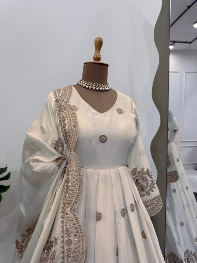 Designer Chinon Silk Gown with Dupatta - Image 6