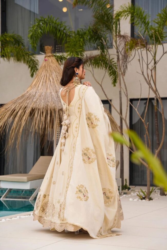 Designer Chinon Silk Gown with Dupatta - Image 4