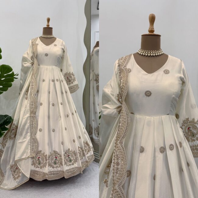 Designer Chinon Silk Gown with Dupatta - Image 5