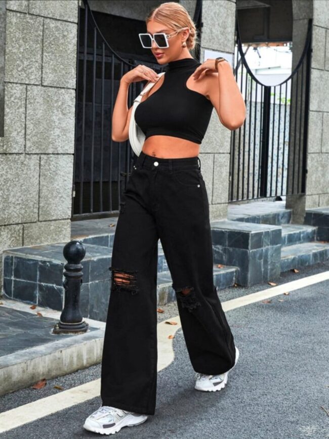 👖 High Waist Double Torn Design