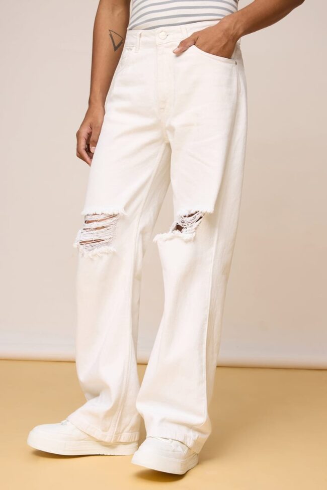 High Waist Ripped Jeans (Wide-Leg) White 🤍 - Image 2