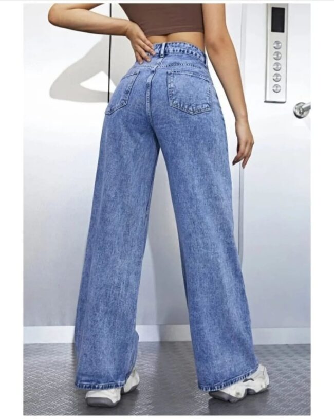 High Waist Boll Wash Wide-Leg Denims – Stone Shade - Image 5