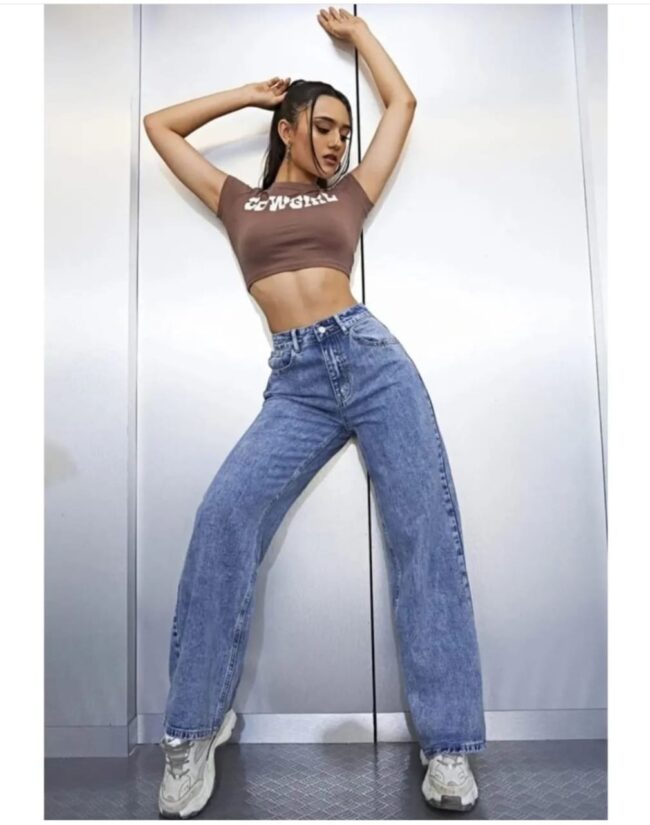 High Waist Boll Wash Wide-Leg Denims – Stone Shade - Image 4