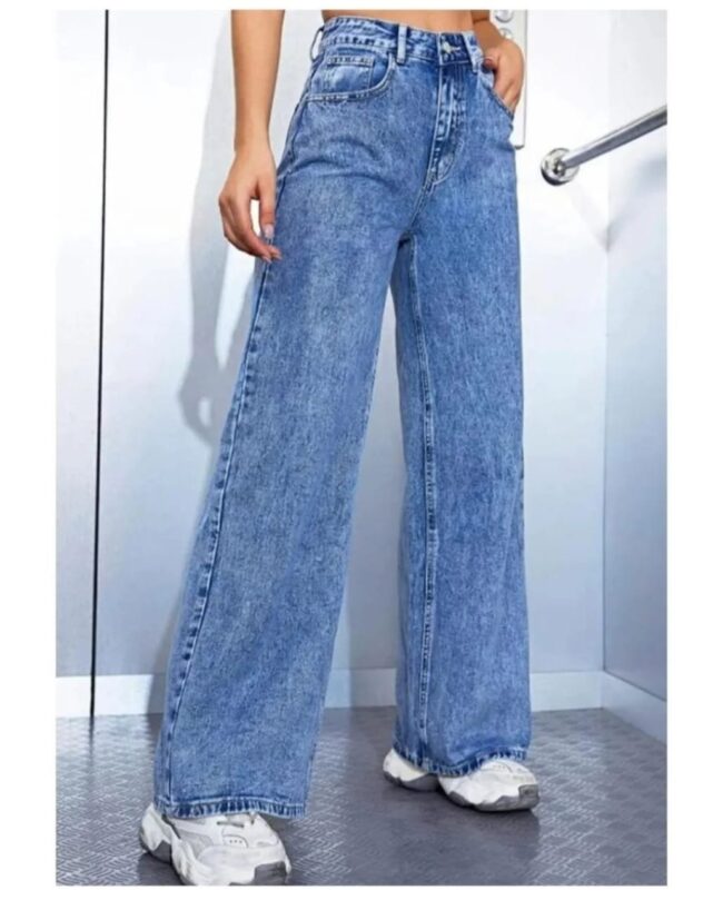 High Waist Boll Wash Wide-Leg Denims – Stone Shade