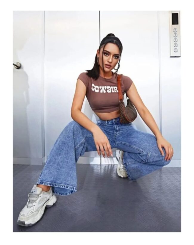 High Waist Boll Wash Wide-Leg Denims – Stone Shade - Image 2