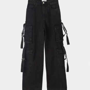 🔥 8-Pocket High Waist Wide-Leg Denim – Black Shade 🖤🦋