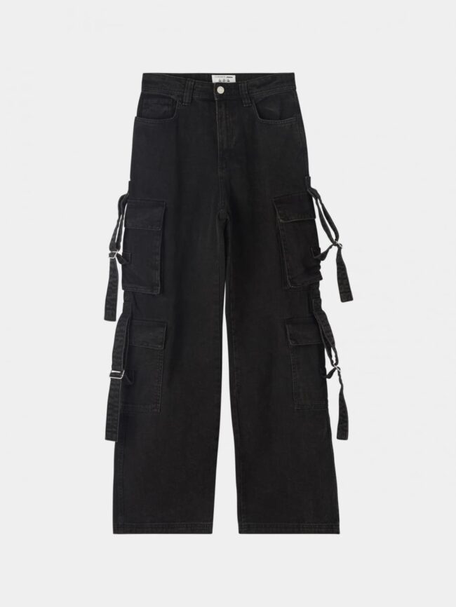 🔥 8-Pocket High Waist Wide-Leg Denim – Black Shade 🖤🦋