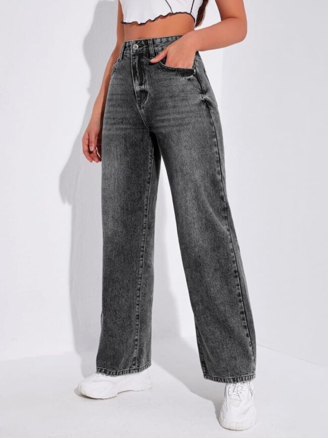 🔥 High Waist Whisker Wash Wide Leg Denim - Charcoal 🦋 - Image 7
