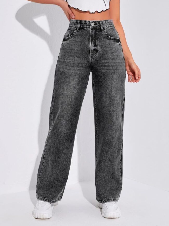 🔥 High Waist Whisker Wash Wide Leg Denim - Charcoal 🦋 - Image 3
