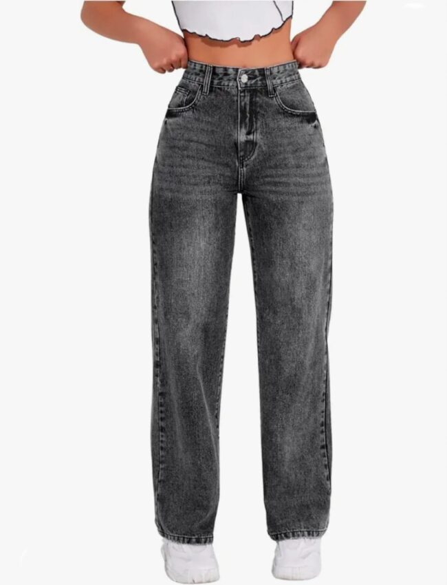 🔥 High Waist Whisker Wash Wide Leg Denim - Charcoal 🦋 - Image 2