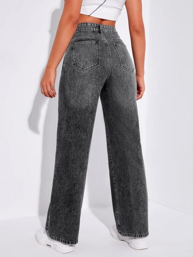 🔥 High Waist Whisker Wash Wide Leg Denim - Charcoal 🦋 - Image 4