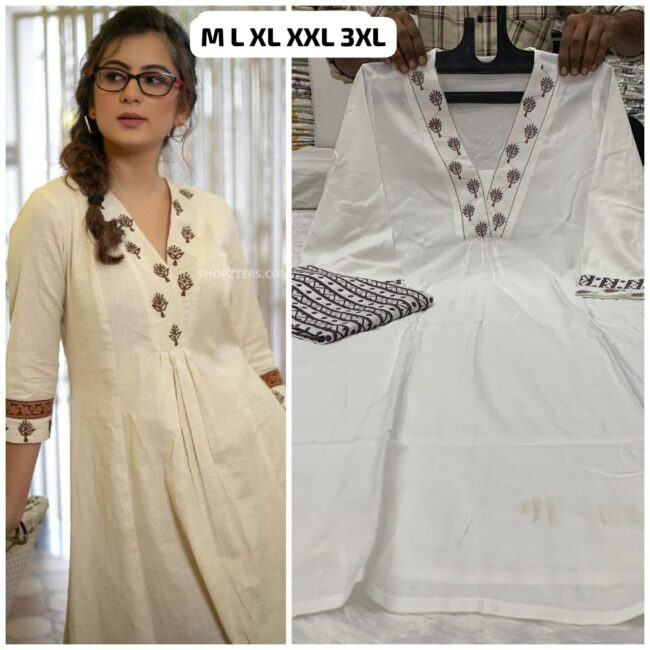 🪷 V-Neck Designer Kurti-Pant Set – Embroidered Office Wear Collection 🪻