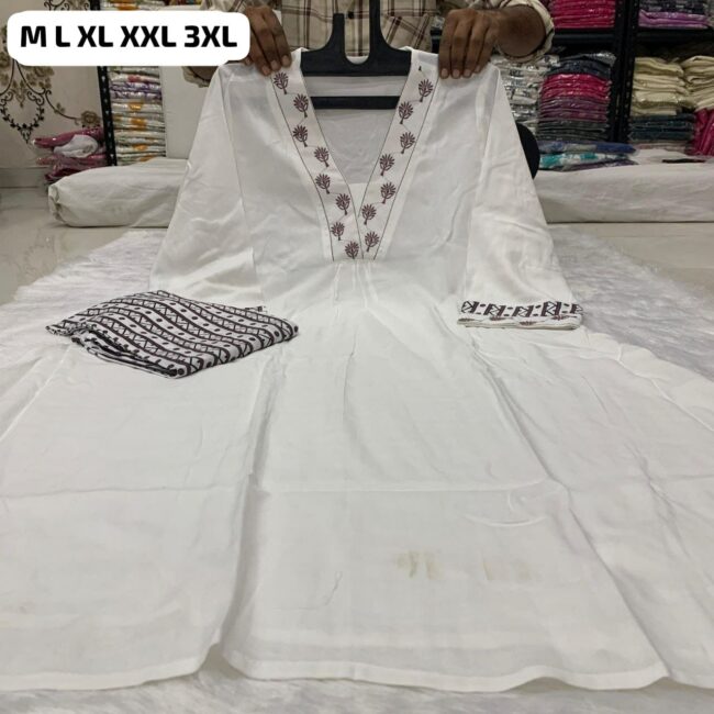 🪷 V-Neck Designer Kurti-Pant Set – Embroidered Office Wear Collection 🪻 - Image 3