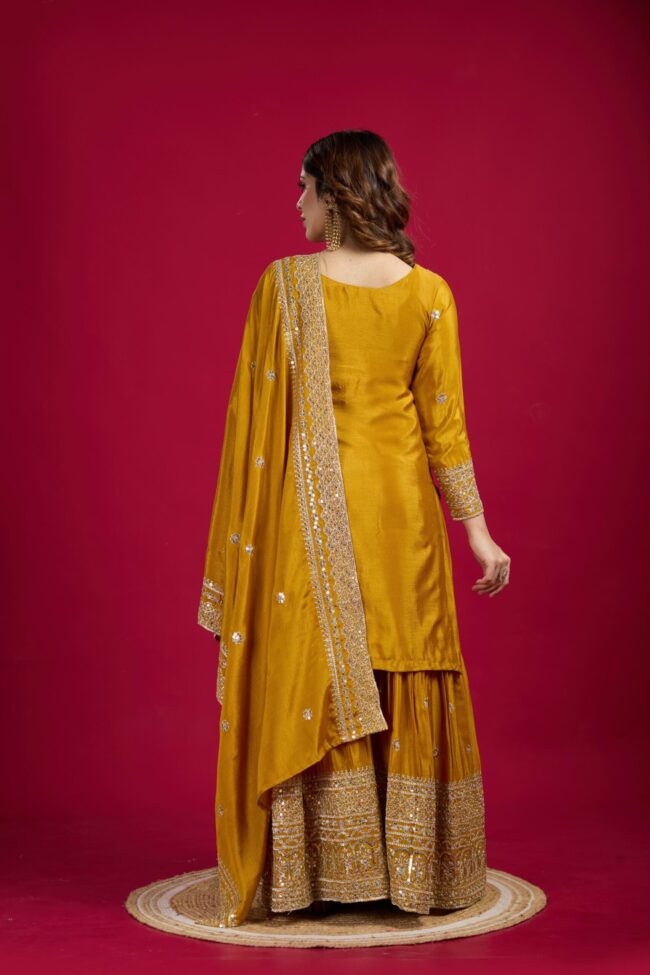 Chinnon Silk Embroidered Top-Plazo & Dupatta Set – Fully Stitched & Ready to Wear ✨💃🔥 - Image 6