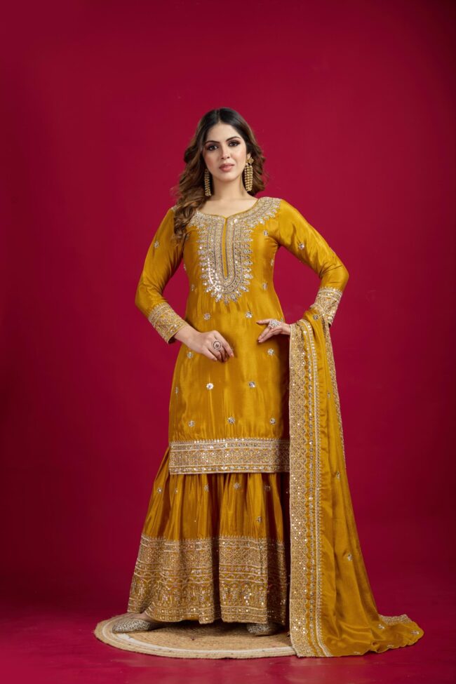 Chinnon Silk Embroidered Top-Plazo & Dupatta Set – Fully Stitched & Ready to Wear ✨💃🔥