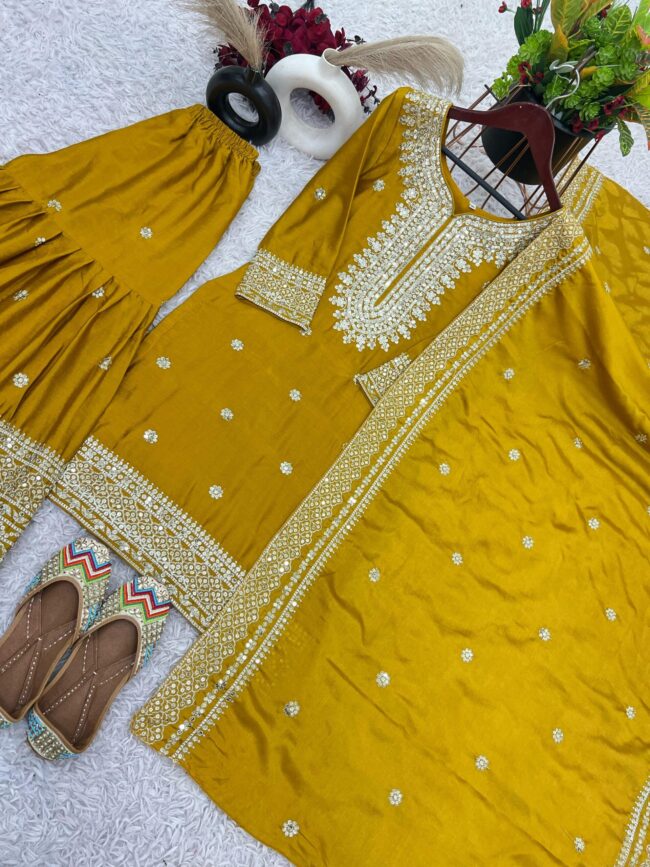 Chinnon Silk Embroidered Top-Plazo & Dupatta Set – Fully Stitched & Ready to Wear ✨💃🔥 - Image 11