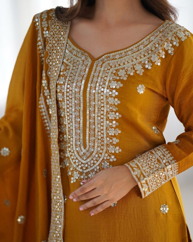 Chinnon Silk Embroidered Top-Plazo & Dupatta Set – Fully Stitched & Ready to Wear ✨💃🔥 - Image 4