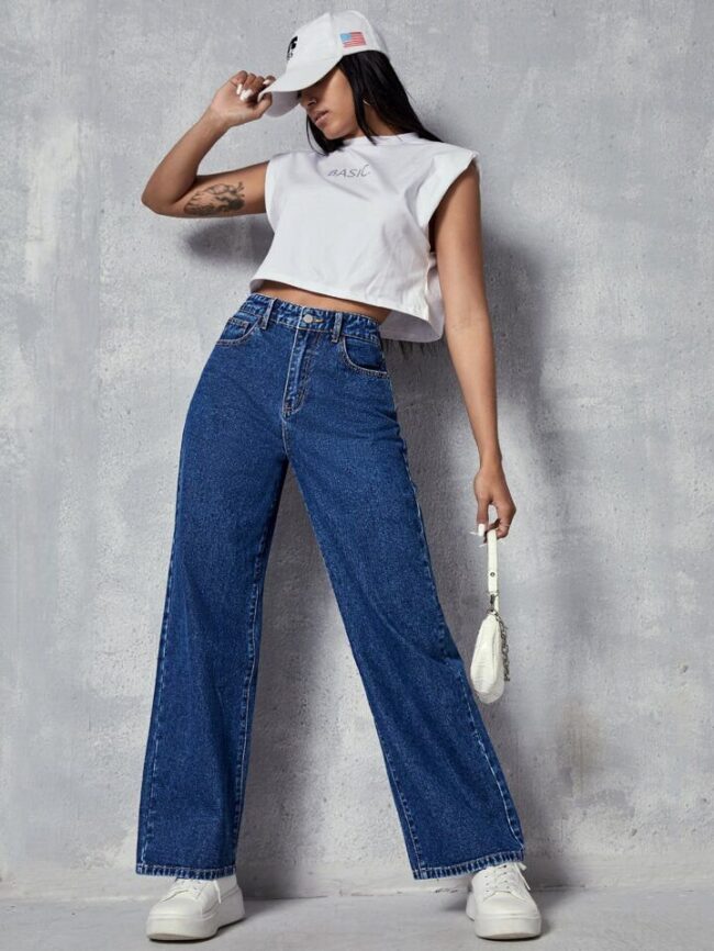 🔥 High Waist Dark Stone Wash Wide Leg Jeans 👖 - Image 2