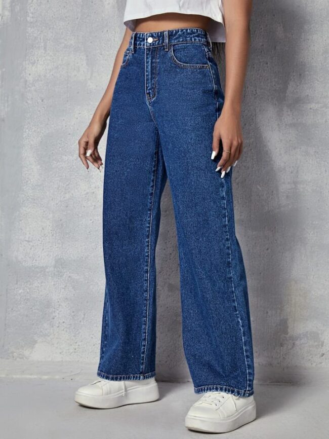 🔥 High Waist Dark Stone Wash Wide Leg Jeans 👖 - Image 3