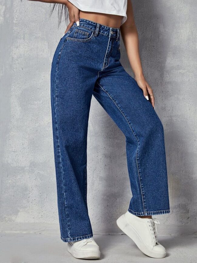 🔥 High Waist Dark Stone Wash Wide Leg Jeans 👖 - Image 5