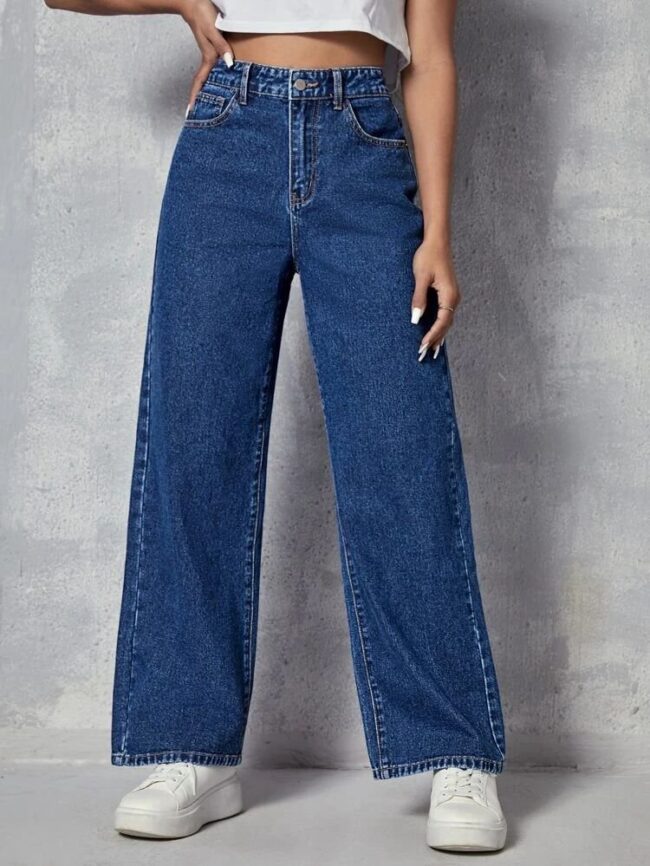 🔥 High Waist Dark Stone Wash Wide Leg Jeans 👖