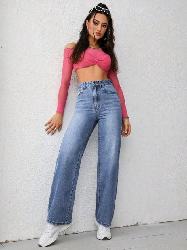 High Waist Cloud Whisker Wash Wide Leg Denim 👖 - Image 4