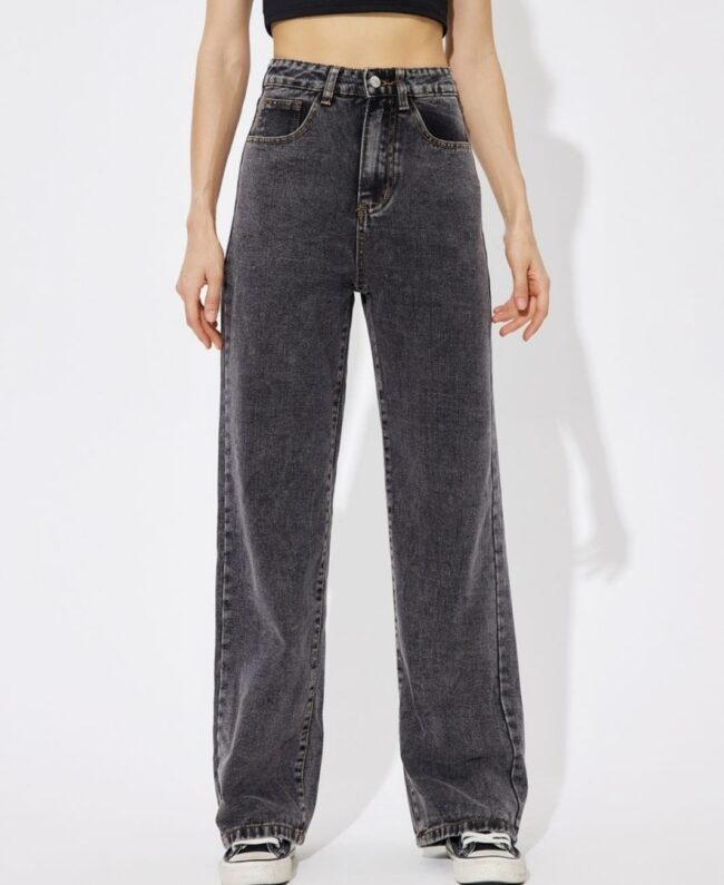 🔥 High Waist Wide Leg Denim – Charcoal Shade 🦋 - Image 6