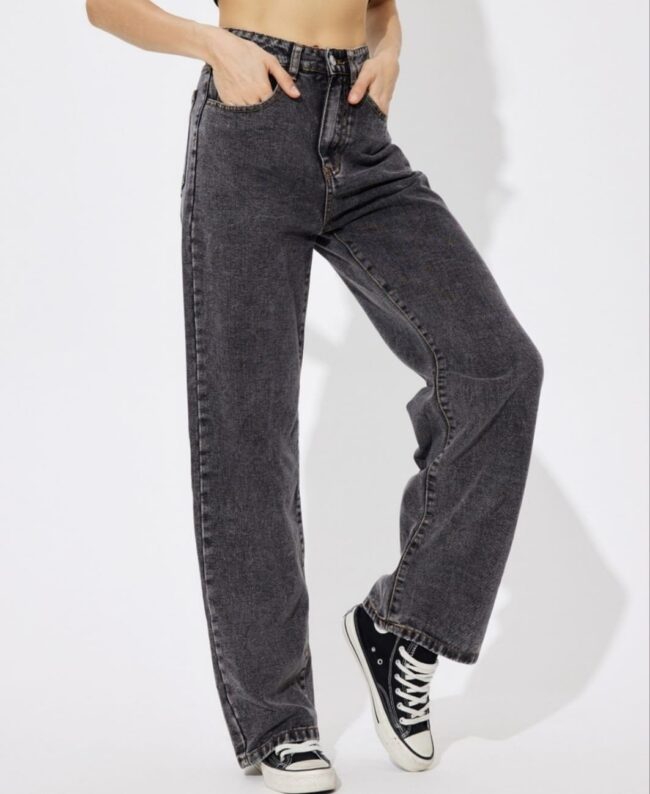 🔥 High Waist Wide Leg Denim – Charcoal Shade 🦋 - Image 5