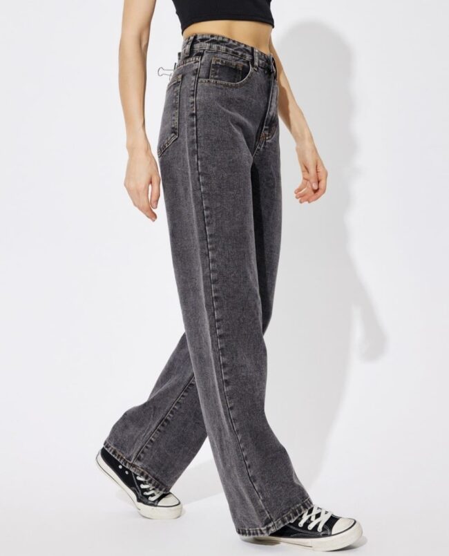 🔥 High Waist Wide Leg Denim – Charcoal Shade 🦋 - Image 2