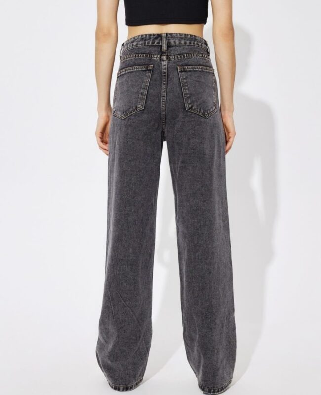🔥 High Waist Wide Leg Denim – Charcoal Shade 🦋 - Image 4