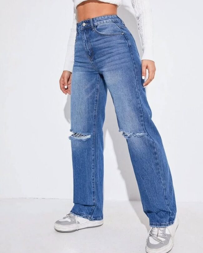 🔥 Women High Waist 4 Funky 2-Cut Whisker Denim Jeans 👖💙 - Image 6