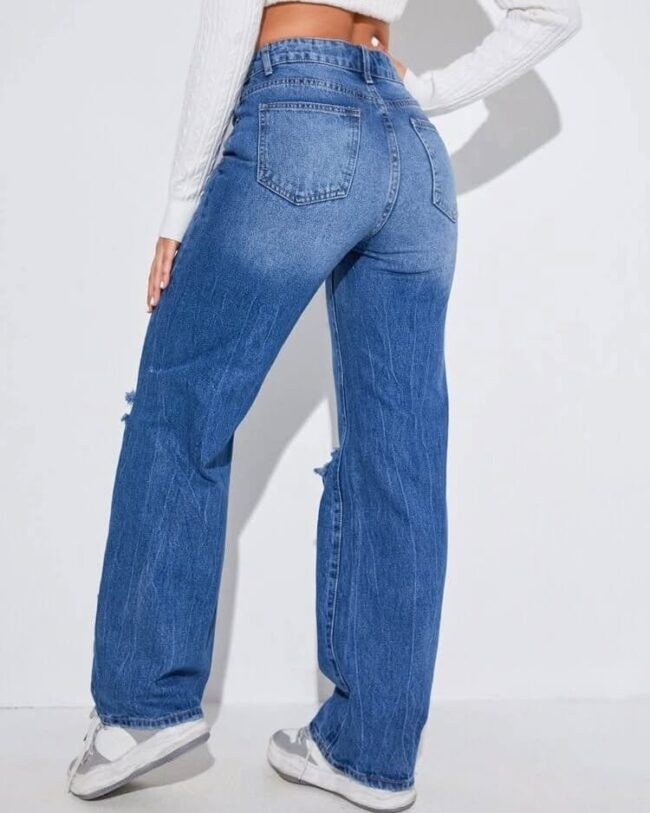 🔥 Women High Waist 4 Funky 2-Cut Whisker Denim Jeans 👖💙 - Image 5