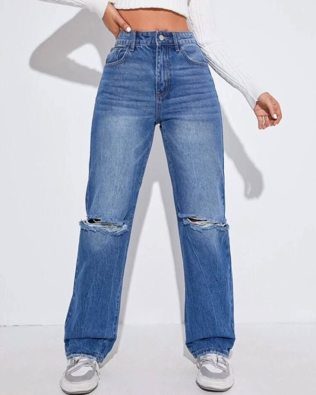 🔥 Women High Waist 4 Funky 2-Cut Whisker Denim Jeans 👖💙 - Image 3