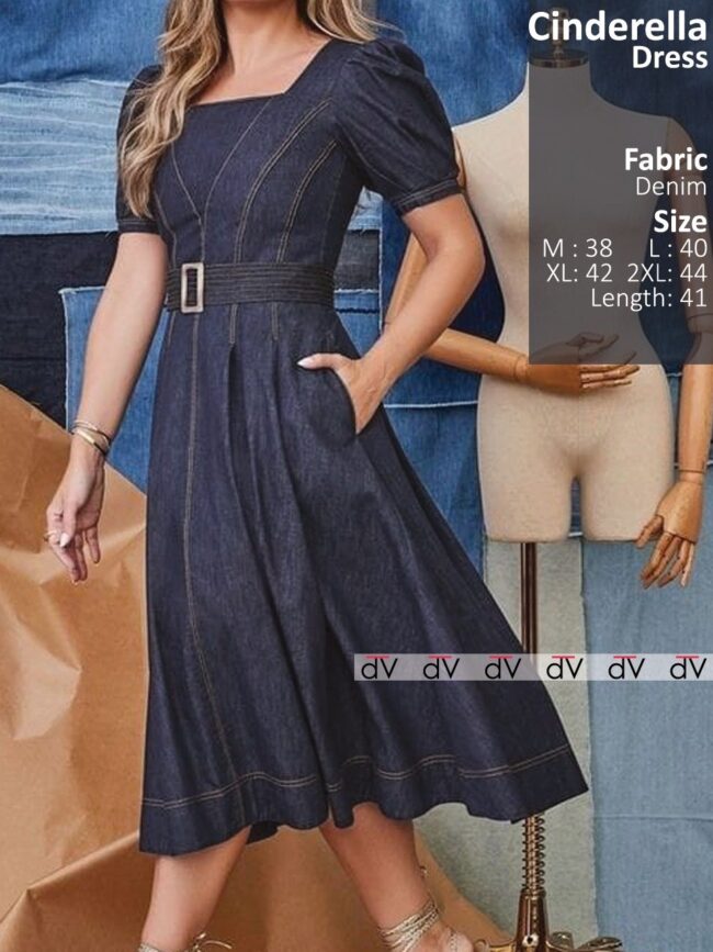 Cinderella Denim Dress ✨ – Belted Elegance in Denim