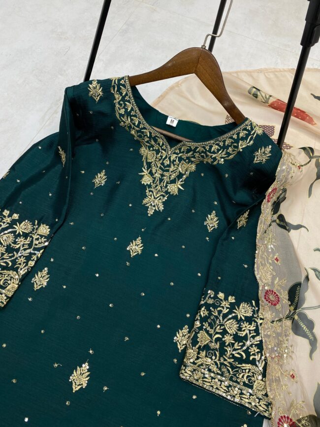 ✨EXCLUSIVE DESIGNER CHINON SHARARA SUIT ✨ | Sequins Embroidery & Full Flair Look - Image 6