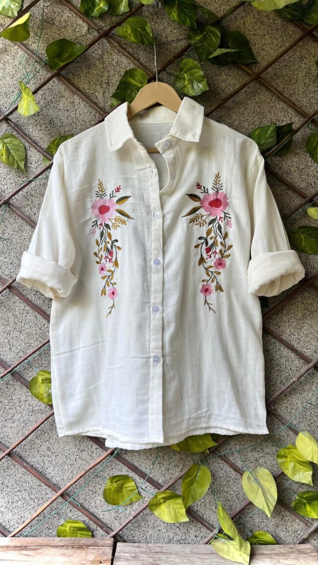 Floral Embroidered Mulmul Cotton Shirts ✨ - Image 2