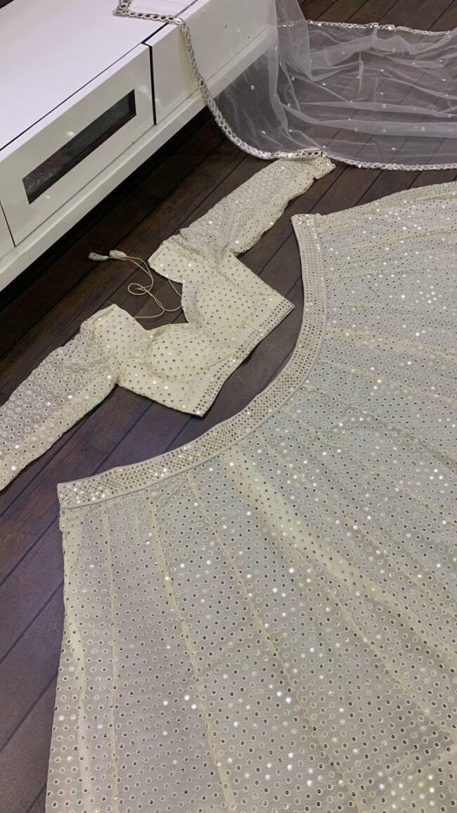 Elevate Your Ethnic Look with This Exquisite Off-White Georgette Lehenga Set ✨👑 - Image 6