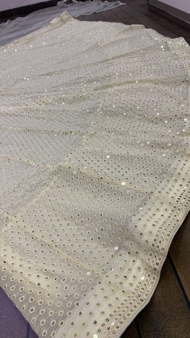Elevate Your Ethnic Look with This Exquisite Off-White Georgette Lehenga Set ✨👑 - Image 5