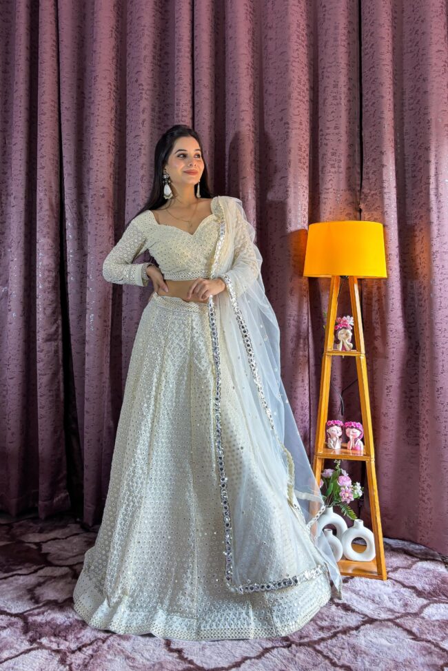 Elevate Your Ethnic Look with This Exquisite Off-White Georgette Lehenga Set ✨👑 - Image 2