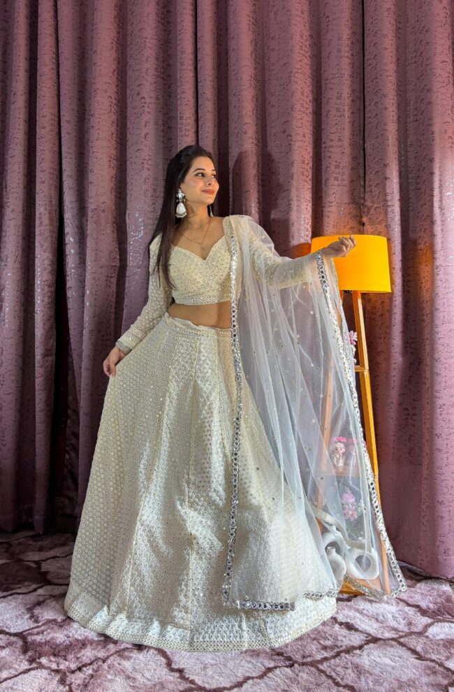 Elevate Your Ethnic Look with This Exquisite Off-White Georgette Lehenga Set ✨👑 - Image 7
