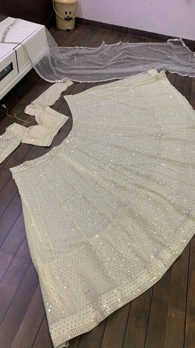 Elevate Your Ethnic Look with This Exquisite Off-White Georgette Lehenga Set ✨👑 - Image 4