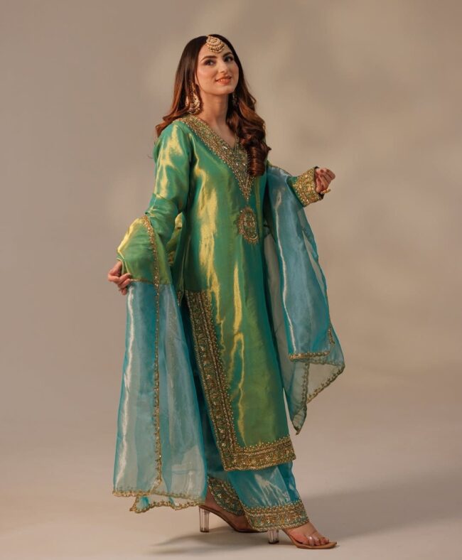 🌟 Premium Embroidered Net Silk Plazzo Set with Dupatta – Festive Glam ✨ - Image 3