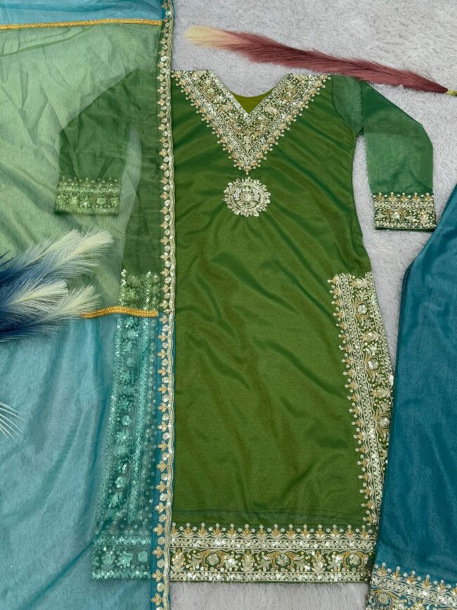 🌟 Premium Embroidered Net Silk Plazzo Set with Dupatta – Festive Glam ✨ - Image 6