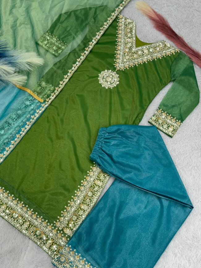🌟 Premium Embroidered Net Silk Plazzo Set with Dupatta – Festive Glam ✨ - Image 5