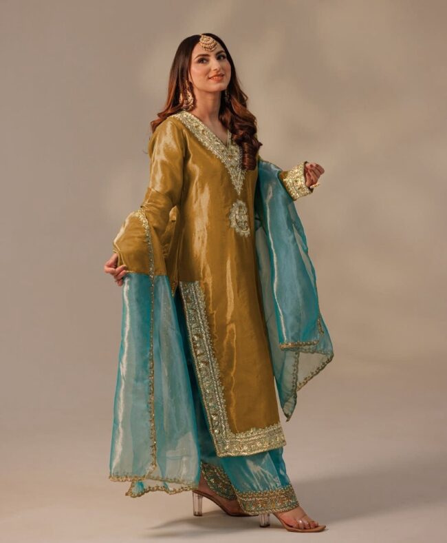 🌟 Premium Embroidered Net Silk Plazzo Set with Dupatta – Festive Glam ✨ - Image 2